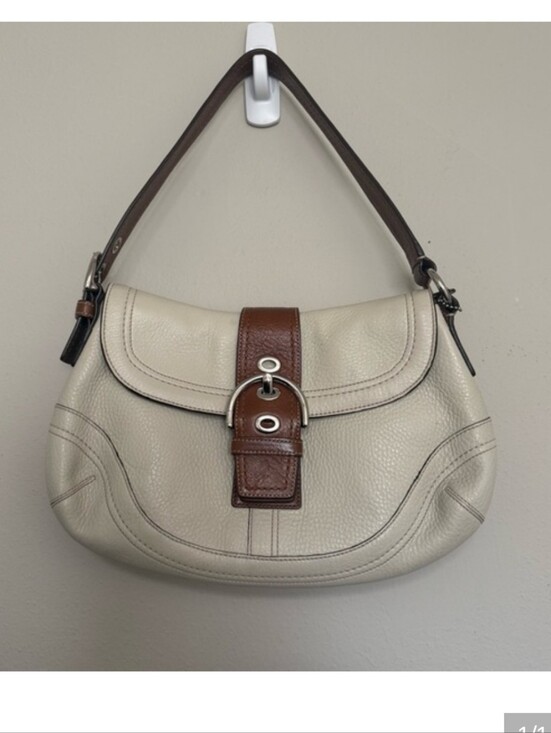Coach Handbags - Coach Y2k Soho Bokle Cream Pebble Leather Shoulder Bag F12301 with Brown Trim